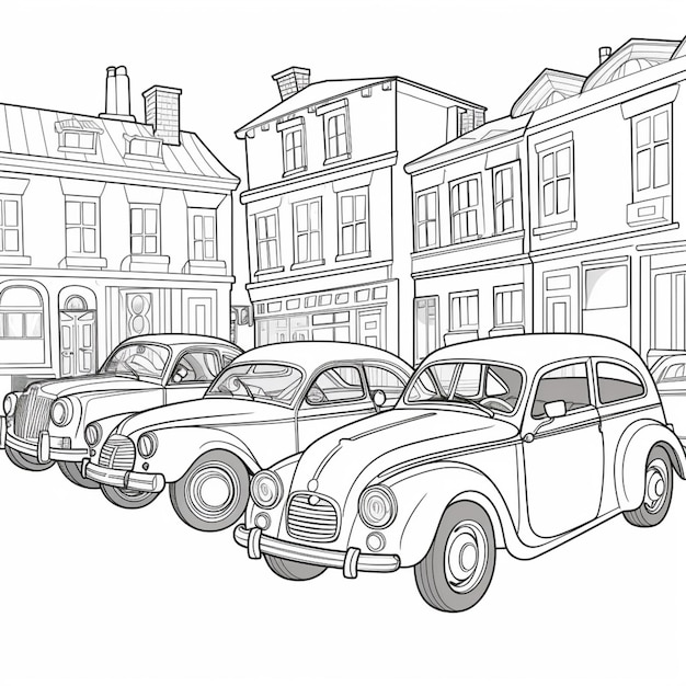 A line drawing of cars in a city