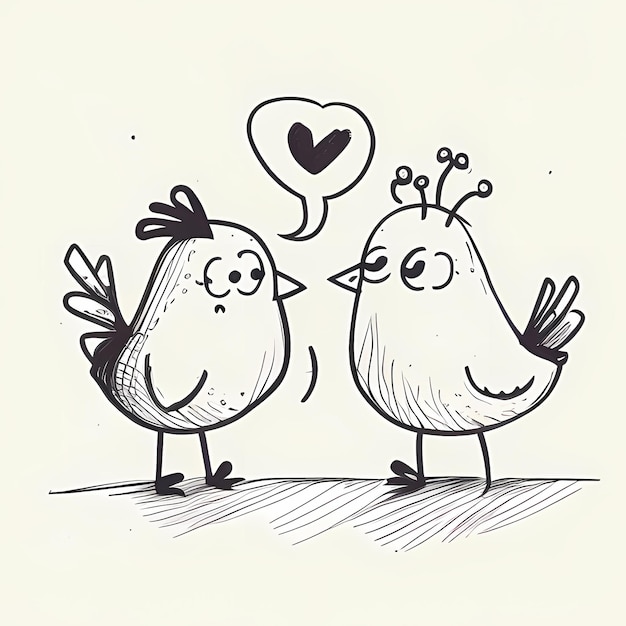 line drawing cartoon chicken in love