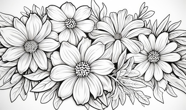 A line drawing of flowers on a white background