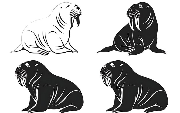 Photo a line drawing of a sea lion and a seal