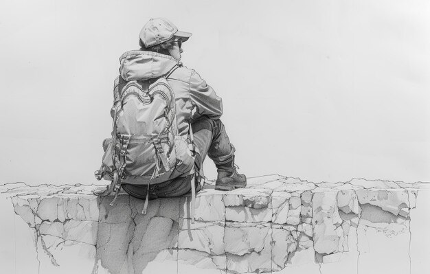 Photo a line drawing showing a man at the top of the world