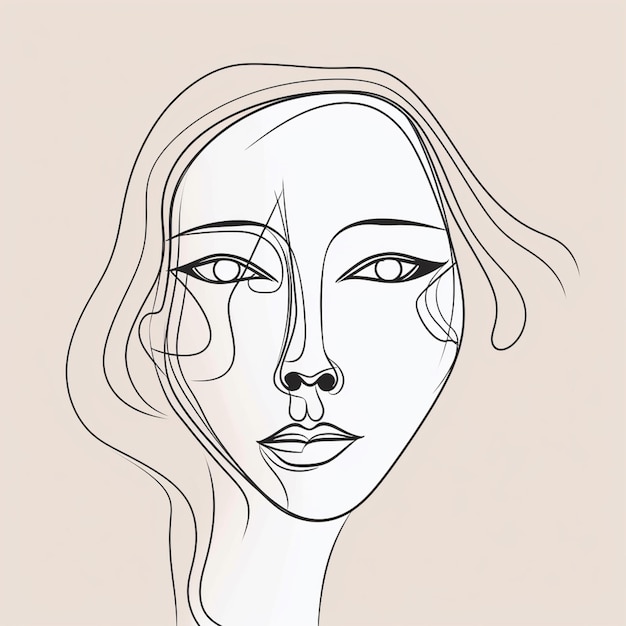 Photo line drawing woman face contour continuous line art