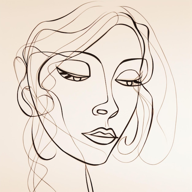 Photo line drawing woman face contour continuous line art