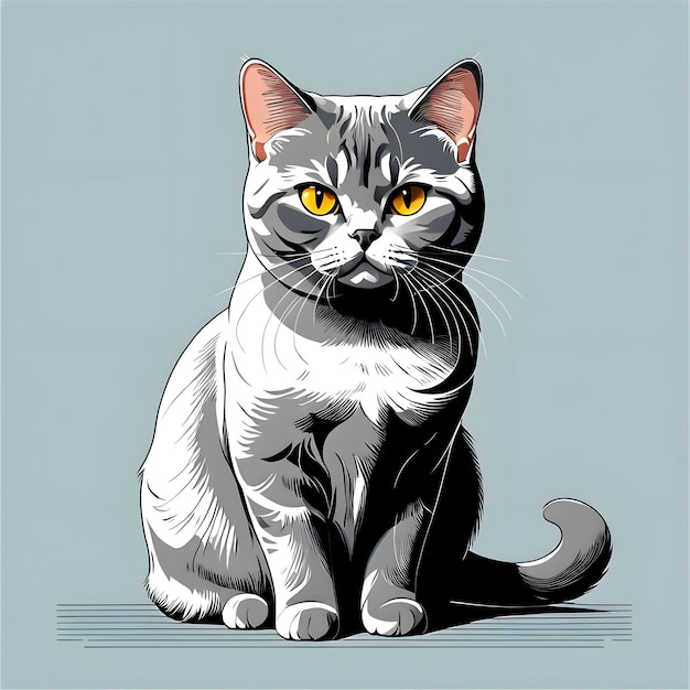 line drawings about A British Shorthair cat with a beautiful appearance Ai generative