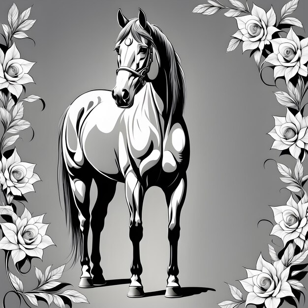 line drawings about A horse with a beautiful appearance Ai generative