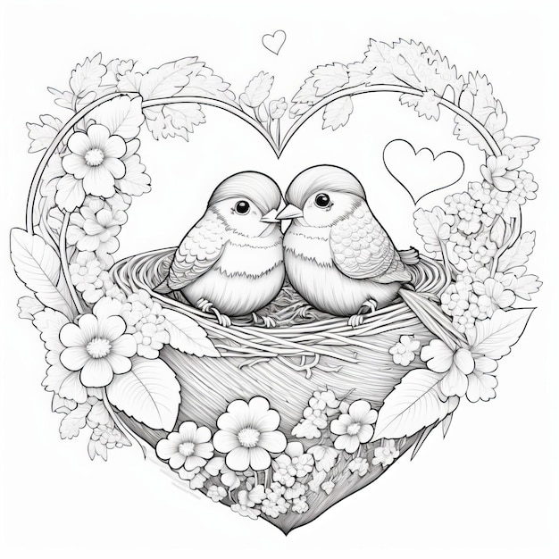 Foto disegni al tratto di uccelli amore