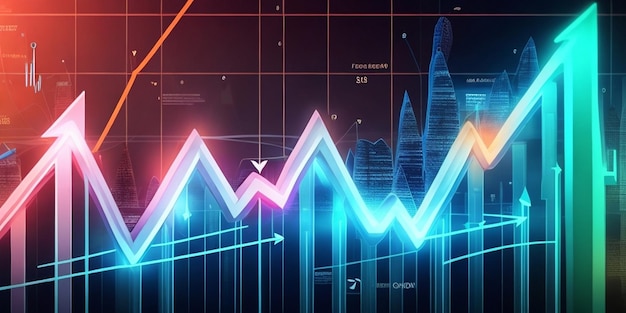 Photo a line of graph with the word financial in the background.