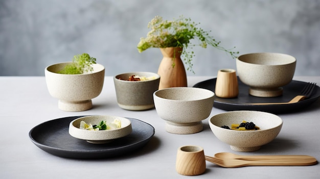 Photo a line of handmade minimalist ceramics