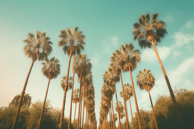 A line of palm trees on a bright and beautiful day