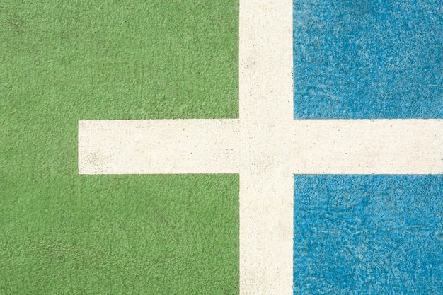 Line and pattern of green and blue basketball court