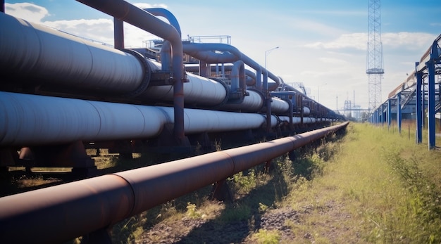 A line of pipes with the word oil on it