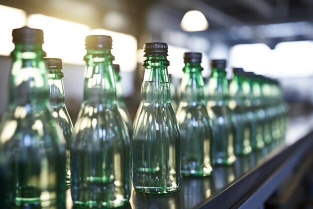 A Line of Plastic Bottles Filled with BeveragesGenerative AI