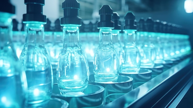 Line for the production of medical ampoules in a modern pharmaceutical factoryGenerative AI