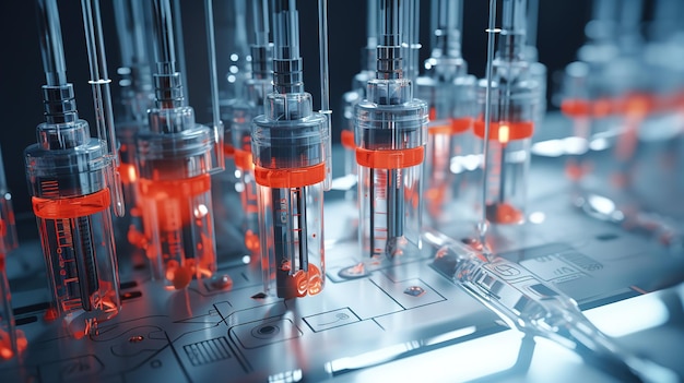 Line for the production of medical ampoules in a modern pharmaceutical factoryGenerative AI