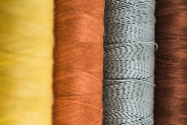 Line of reel of yarn of different colors