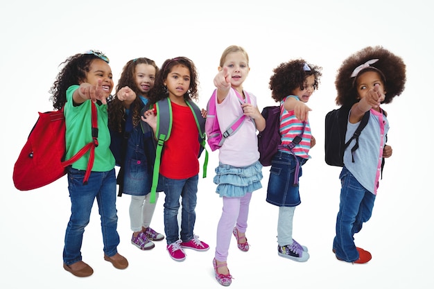 Line of schoolkids with bags