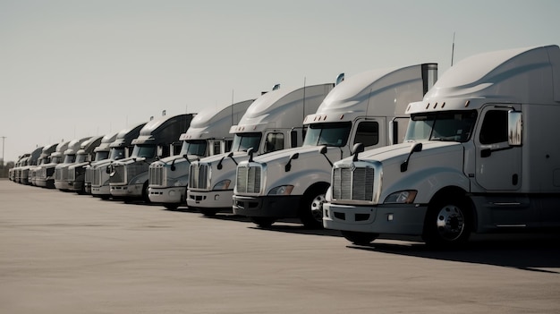 A line of semi trucks waiting to be inspected AI generated