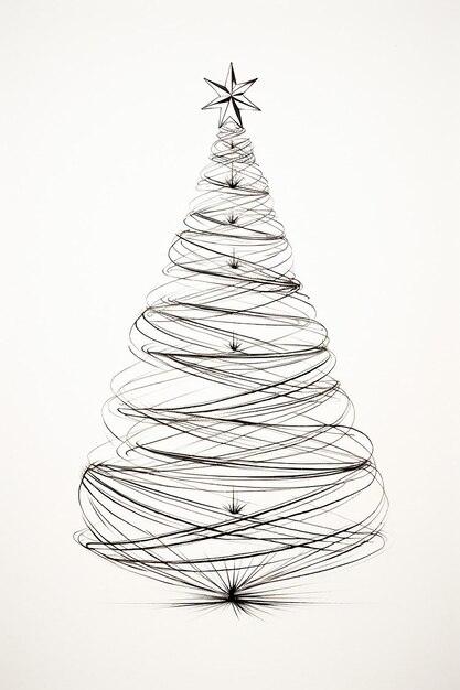 Photo line style wired christmas tree minimalist hand pencil sketch