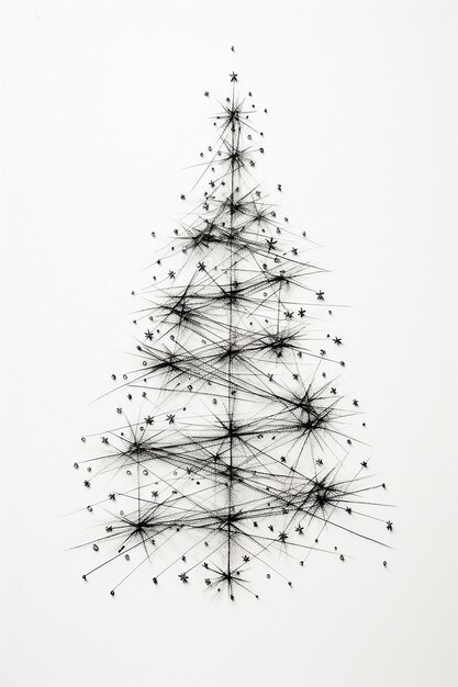 Foto stile linea albero di natale cablato minimalista disegno a matita a mano