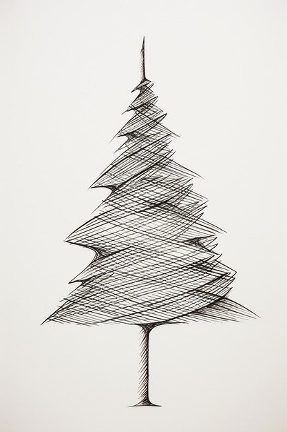 Foto stile linea albero di natale cablato minimalista disegno a matita a mano