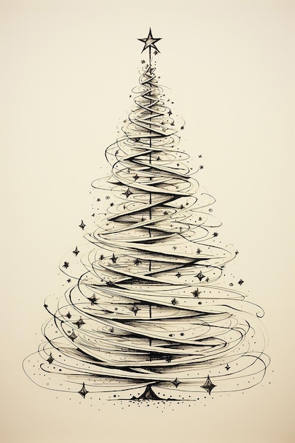 Line style wired christmas tree minimalist hand pencil sketch