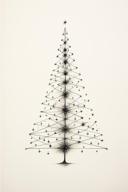 Photo line style wired christmas tree minimalist hand pencil sketch