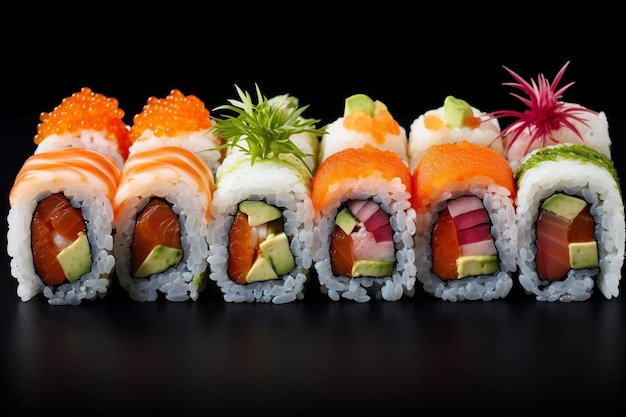 a line of sushi with the word sushi on it