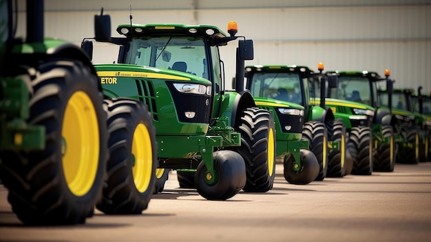 A line of tractors with the word green on the side