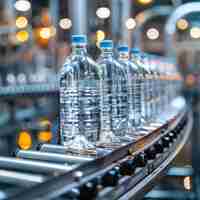 Photo a line of water bottles with the blue caps on them