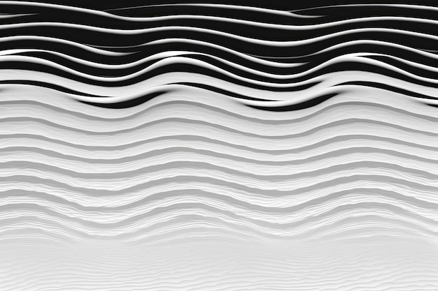 抽象的なテクスチャーを持つ水平コピースペースの白黒の背景に波状の紙の線