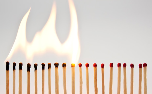 The line with matchsticks and one by one are igniting