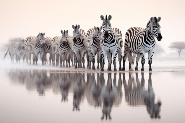 Foto una fila di zebre è allineata in fila