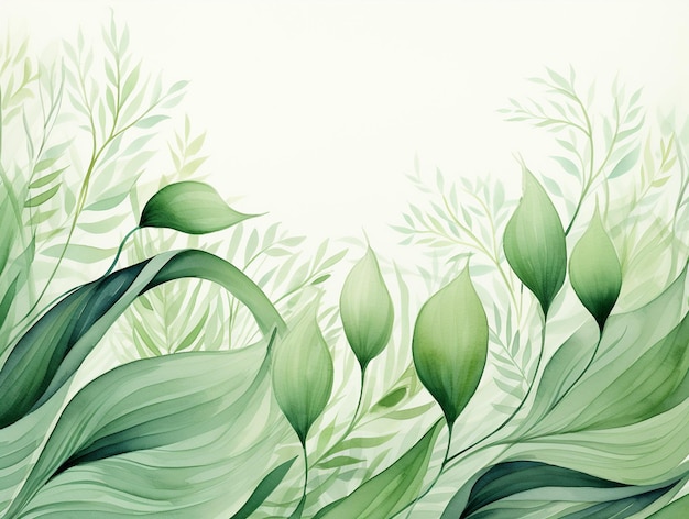 Linear grass leaf green water color style leaf plant green