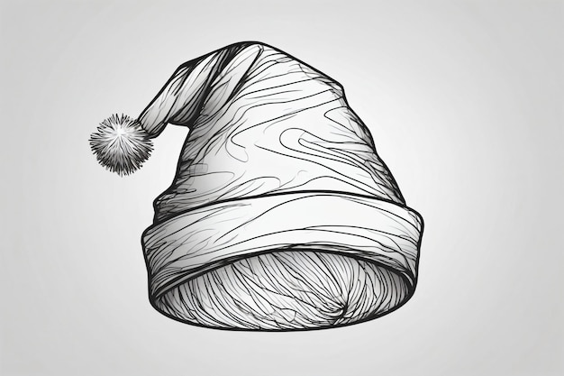 Photo lineart drawing of a christmas hat on a white background