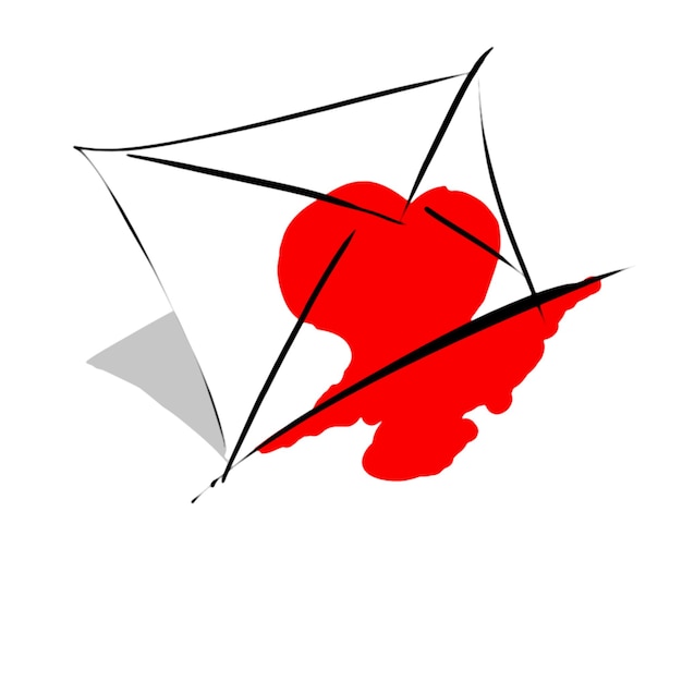 Lineart иллюстрация белого конверта с красным пятном в форме сердца, стекающим по белой поверхности w