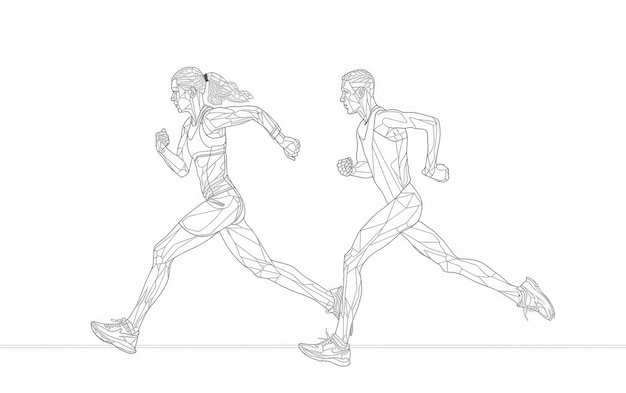 Линейная иллюстрация двух фигур, бегущих