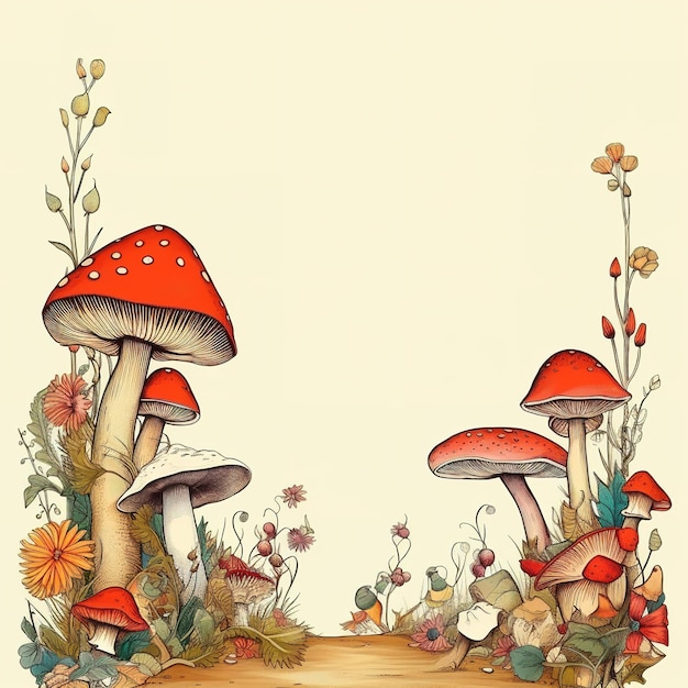 Lined diary page in forest and mushroom theme