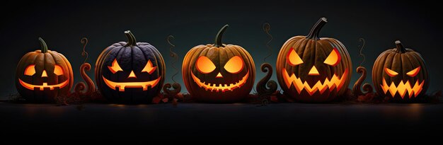 Lined pumpkins in a Halloweenstyle on white background Generative AI