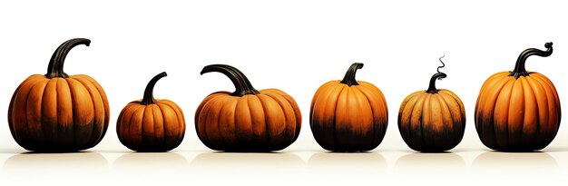 Lined pumpkins in a Halloweenstyle on white background Generative AI