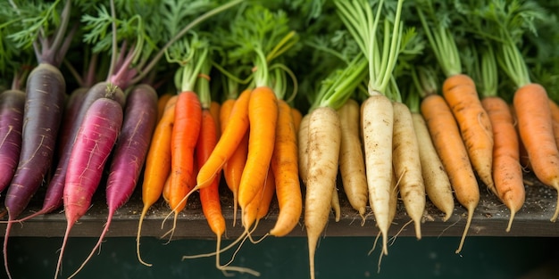 Lined Up Carrots on Shelf