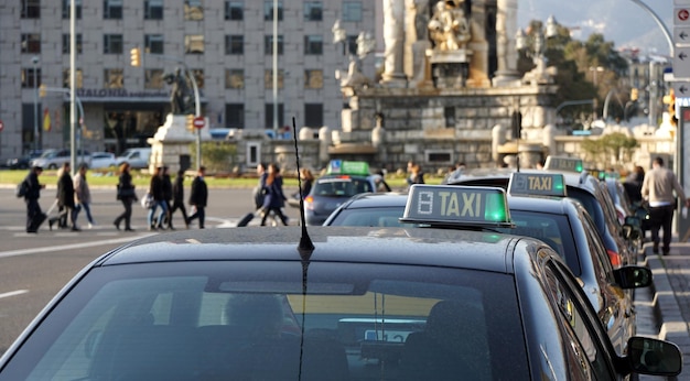 Lined up taxi cabs at Placa Espagna in Barcelona