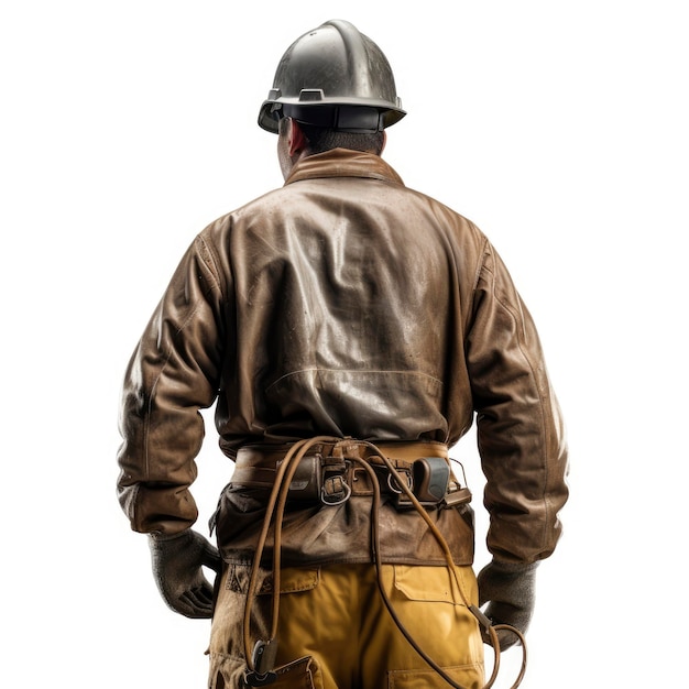 A lineman in a leather jacket fireman