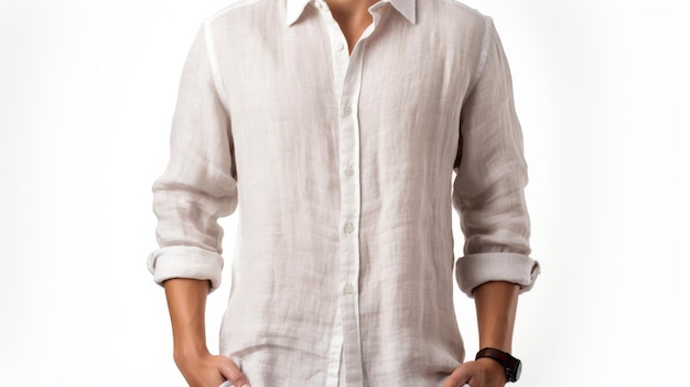 Photo linen button down shirt on white background