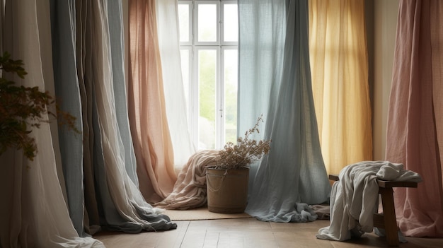 Linen drapes in soft muted tones AI generated