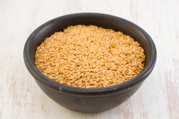 Linen seeds in black bowl