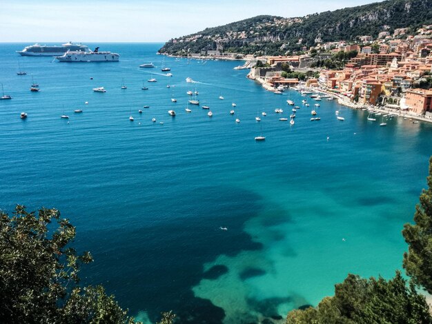 Liners yachts ships on the shores of the mediterranean view of the mediterranean sea in nice