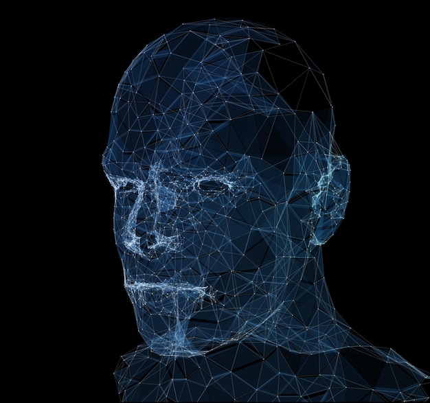 Photo lines connected to thinkers, symbolizing the meaning of artificial intelligence. 3d illustration.