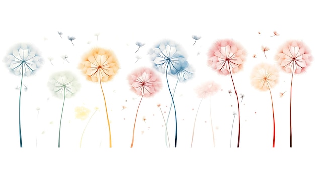 Lines of Dandelion Seeds Ethereal and Delicate Color Concept Watercolor Art 2D Flat Header Footer