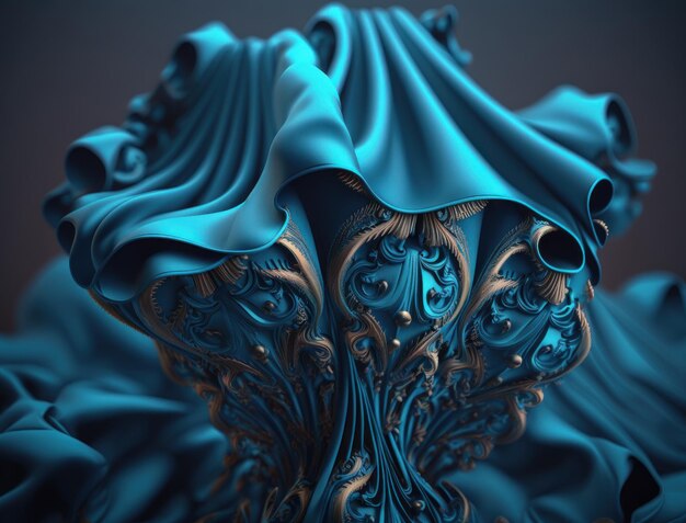 Lines and folds of blue colored fabric created with Generative AI technology