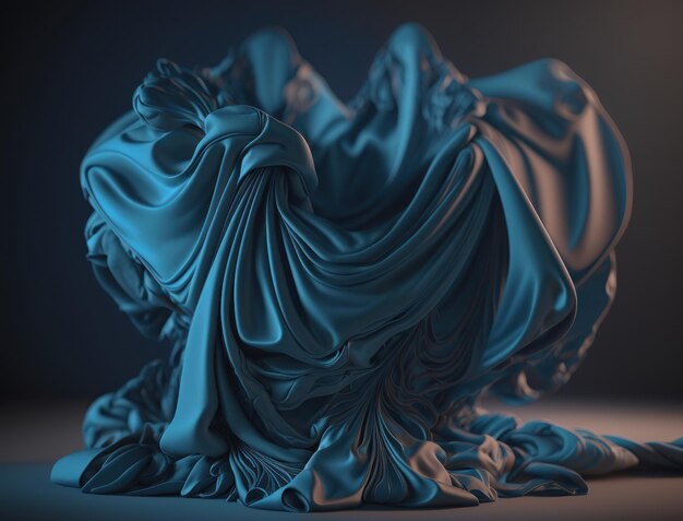 Lines and folds of blue colored fabric created with Generative AI technology